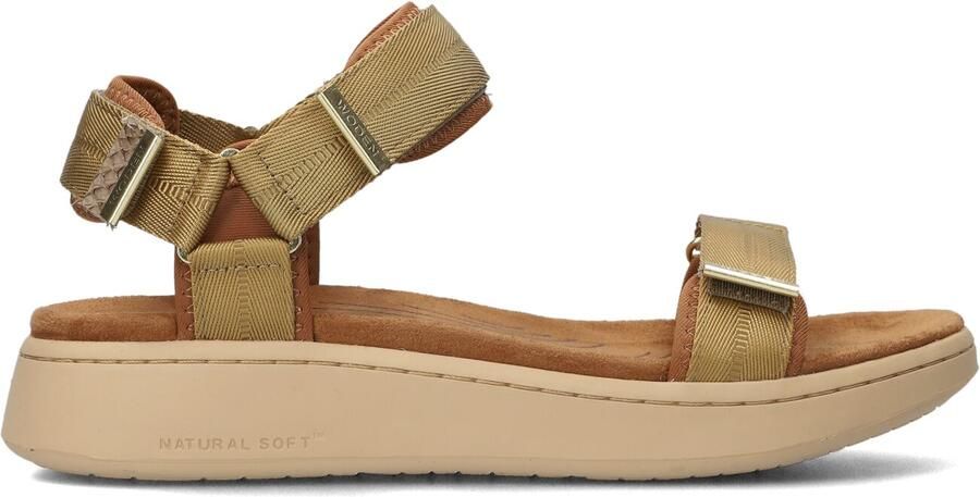 Woden Dames Platte sandalen Line Camel Textiel Plateauzool