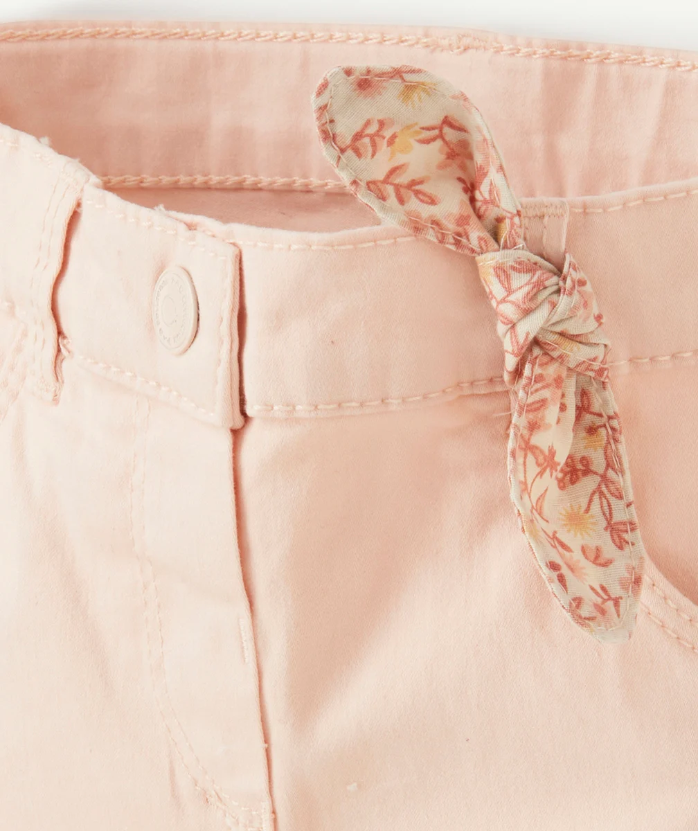 PANTALON SLIM BÉBÉ FILLE ROSE AVEC NOEUD FLEURI