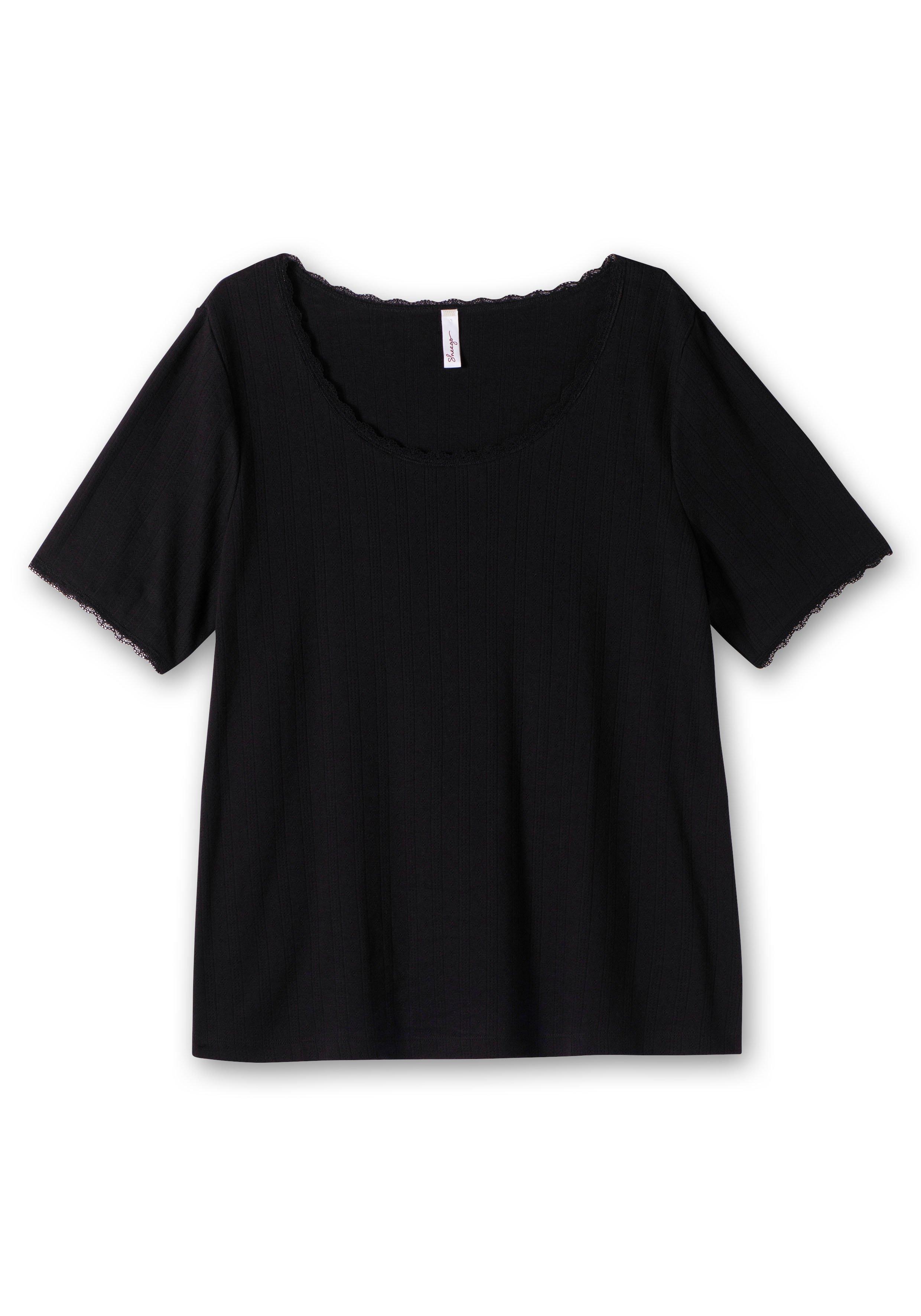 Rippshirt im Ajourmuster, mit Spitzendetails