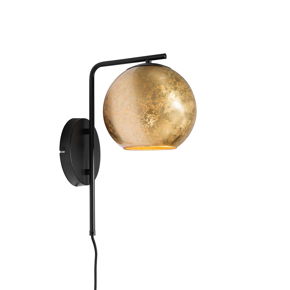 Design wandlamp zwart met goud glas - Bert
