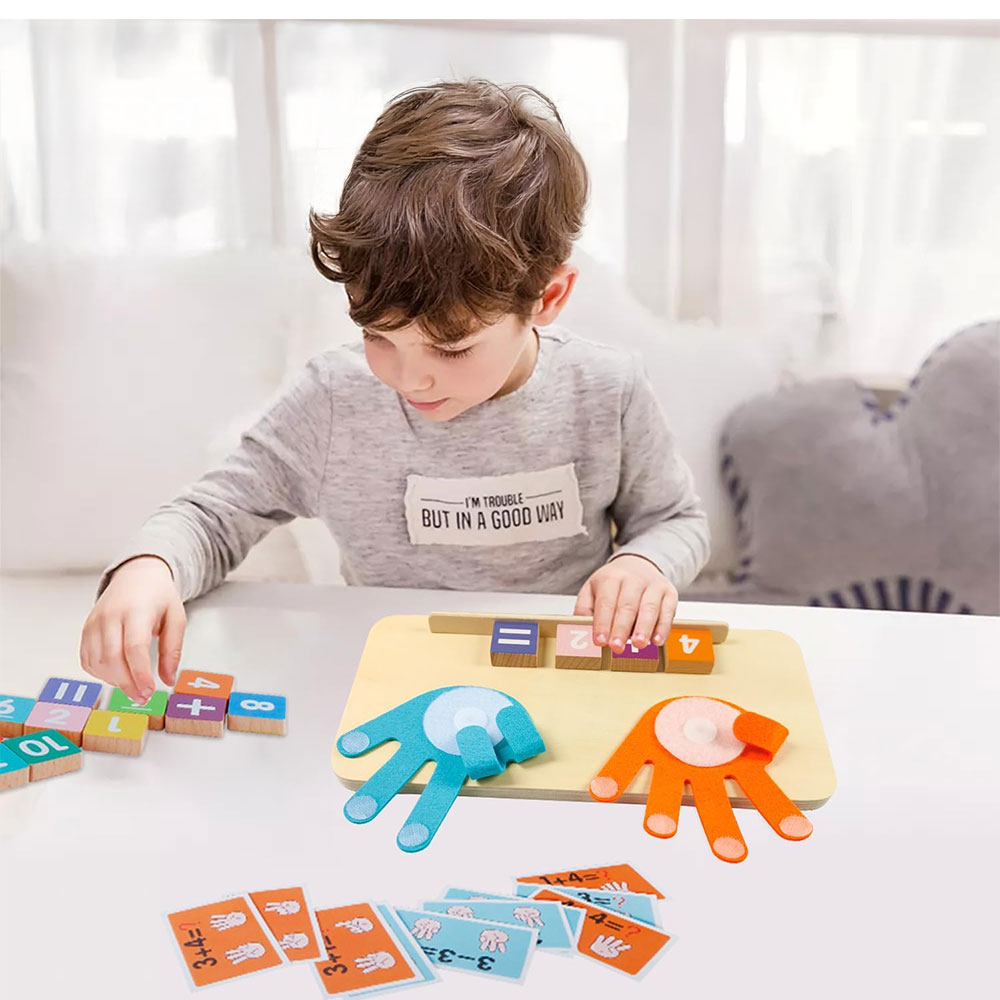 (30x15cm) Holz Kinder Mathematik Spielzeug Zahlen Brett Finger Rechenaufgaben Montessori Lernspiel für Addition / Subtraktion - Bunt