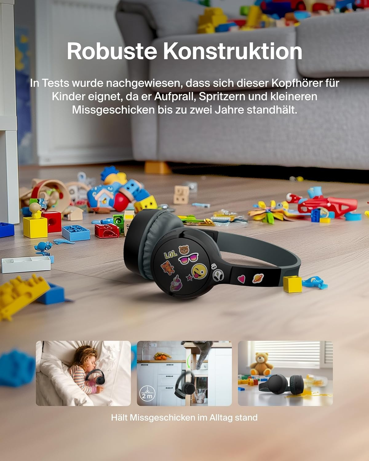 SoundForm Mini Bluetooth On-Ear Kinder Kopfhörer mit Mikrofon   85dB Lautstärke-Begrenzung (AUD002BTBKV3) - Schwarz