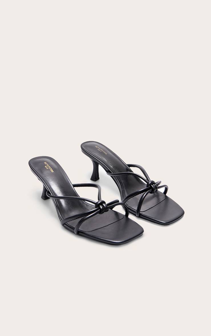 Noir Mules À Talons En Satin À Bout Carré Avec Nœud Coupe Large