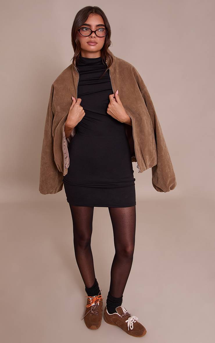 Noir Robe Moulante À Détail Superposé Asymétrique Double Contour