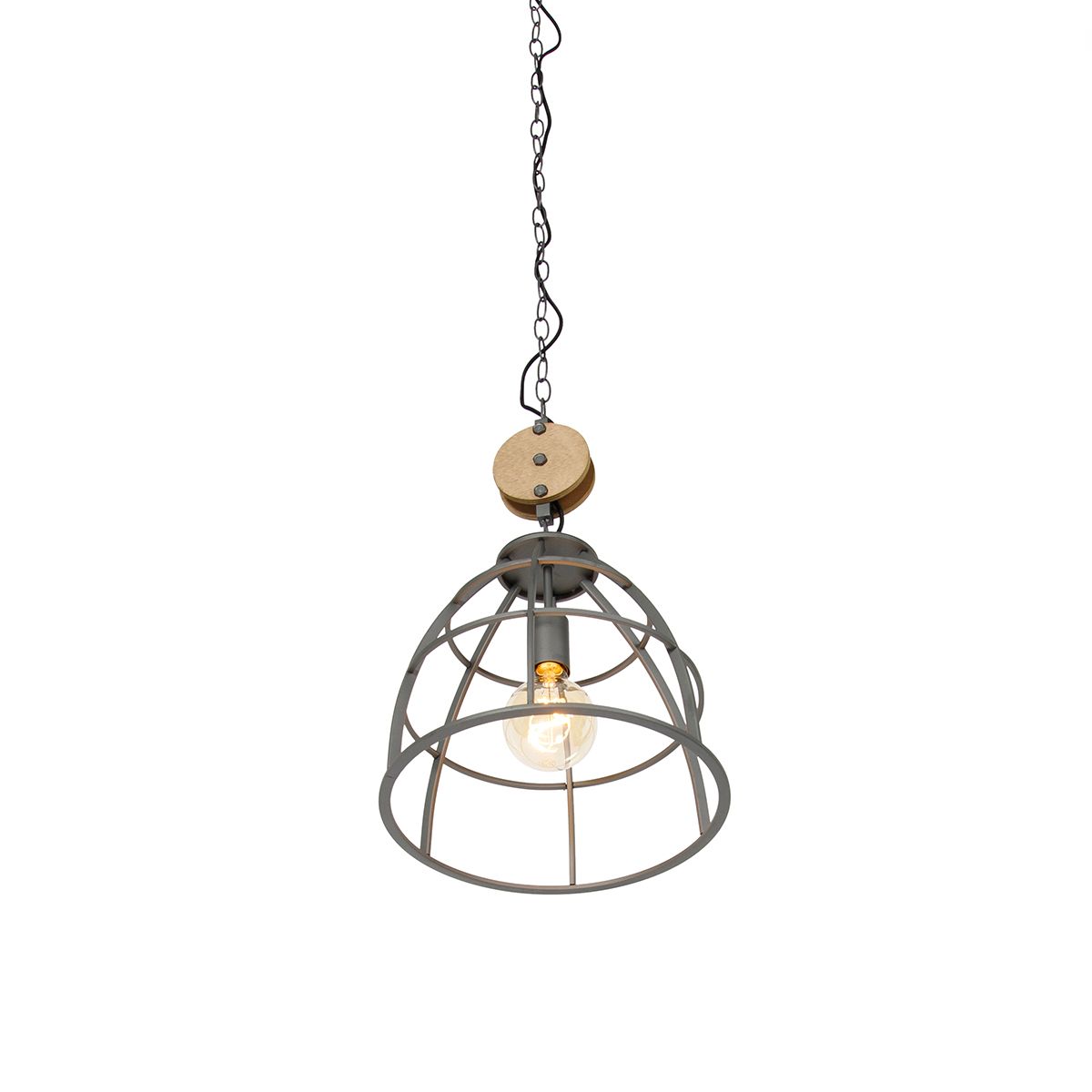 Smart hanglamp donkergrijs met hout 34 cm incl. Wifi G95 - Arthur