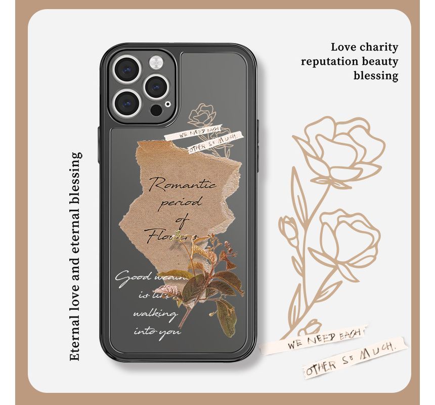 likamika - Telefoonhoesje met bloemenletters - iPhone 14 / 14 Pro / 14 Pro Max / 14 Plus / 13 / 13 Pro / 13 Pro Max / 13 mini / 12 mini / 12 / 12 Pro Max / 12 Pro / 11 / 11 Pro / 11 Pro Max / XR / XS Max / X / XS / 7 / 8 / 7 Plus / 8 Plus / 6 / 6 Plu