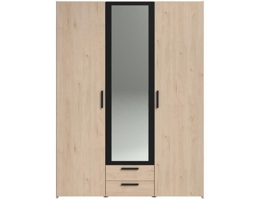PARISOT - Armoire varia - décor chene et noir - 3 portes battantes + 2