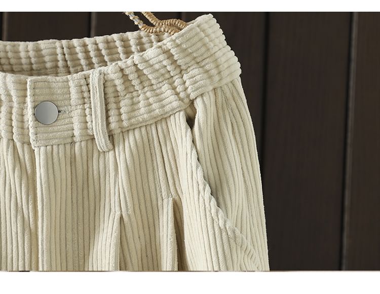 ZIMO - Effen corduroy broek met rechte pijpen en elastische taille, gevoerd met fleece
