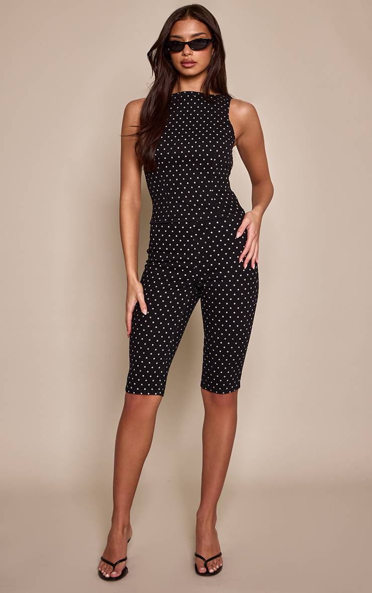 Noir Pantacourt En Denim À Pois