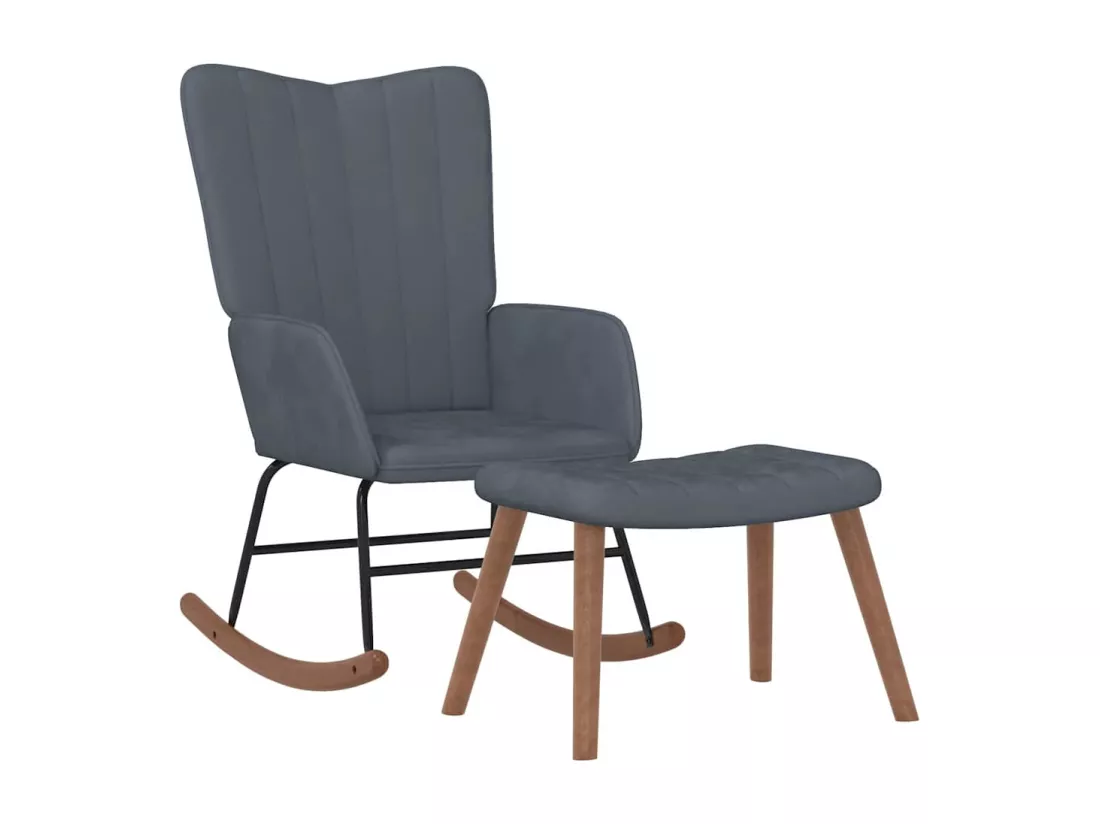 Chaise à bascule avec repose-pied Gris foncé Velours