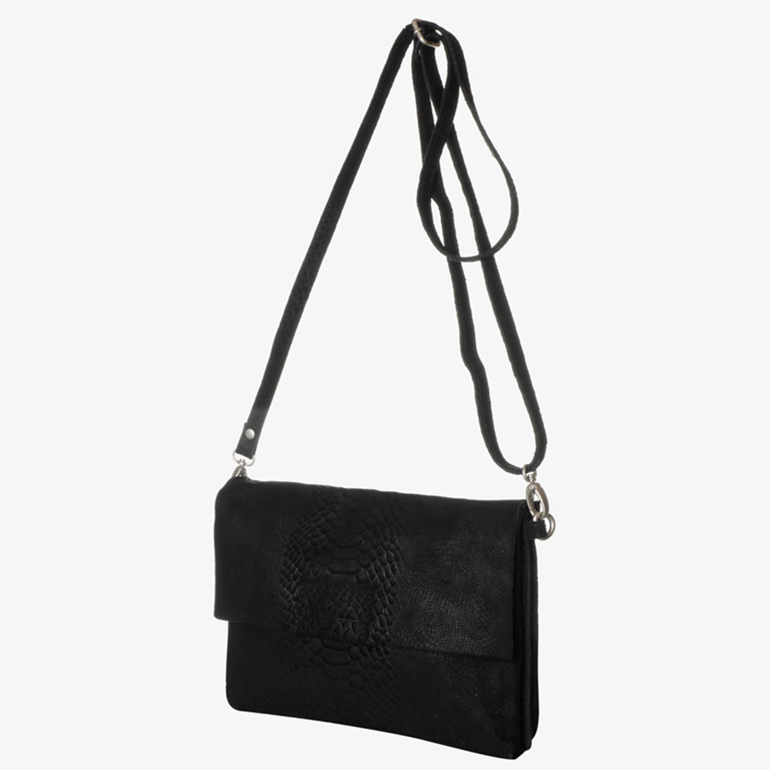 Mozz Luieretui Crossbody Suede snake zwart