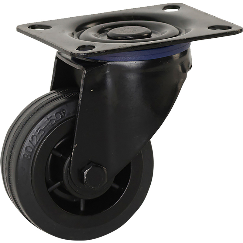 Zwenkwiel rubber Zwart 80mm - 60kg draagvermogen*