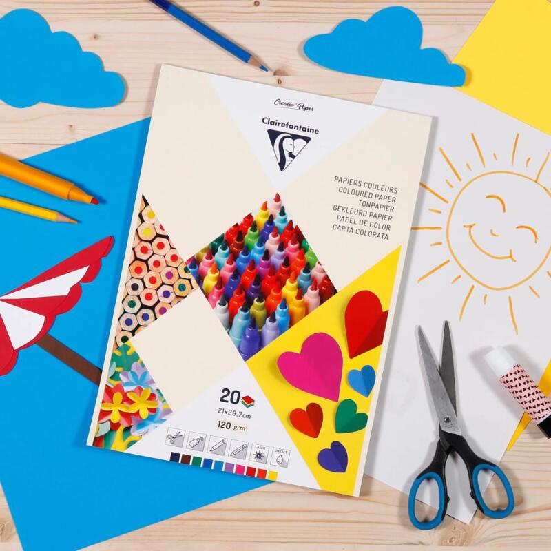 PAPIER COULEUR, Bloc de 20 feuilles 120g/m2 au format 21x29,7cm - Assortiment
