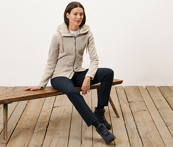 Kapuzen-Strickfleecejacke, sandfarben