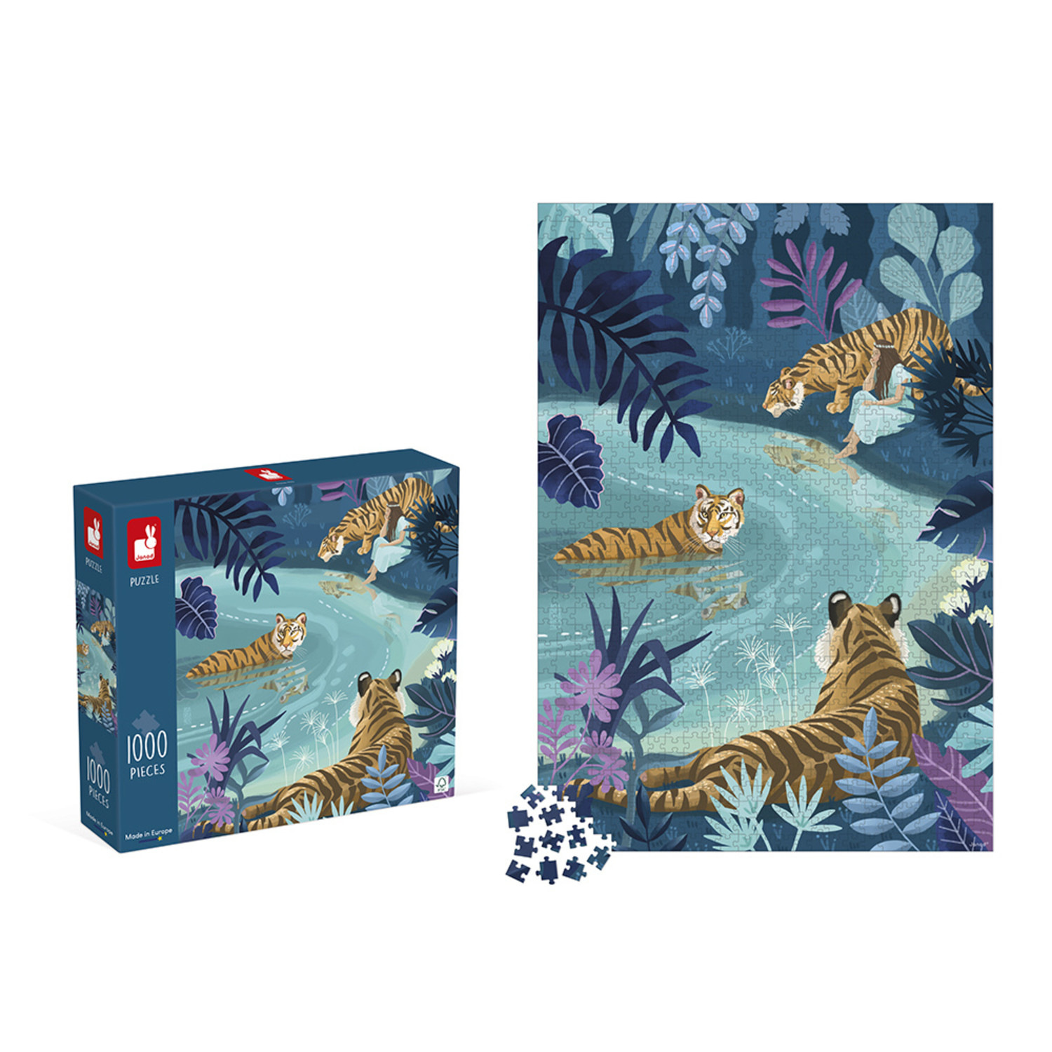 Janod : Puzzel tijgers bij maanlicht 1000 stukjes