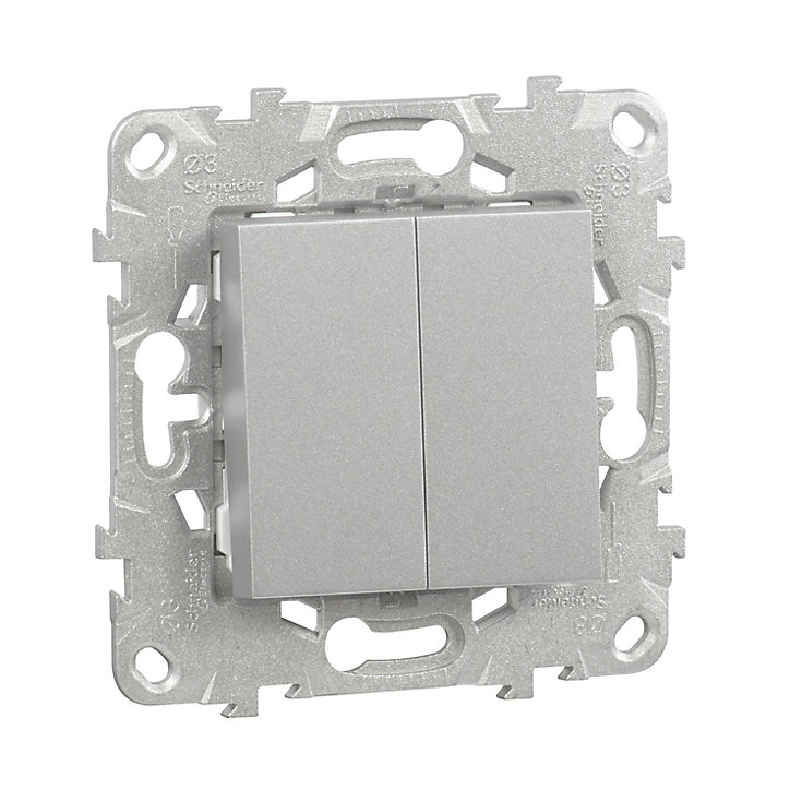 Mécanisme interrupteur double va-et-vient Schneider Electric Unica Déco aluminium