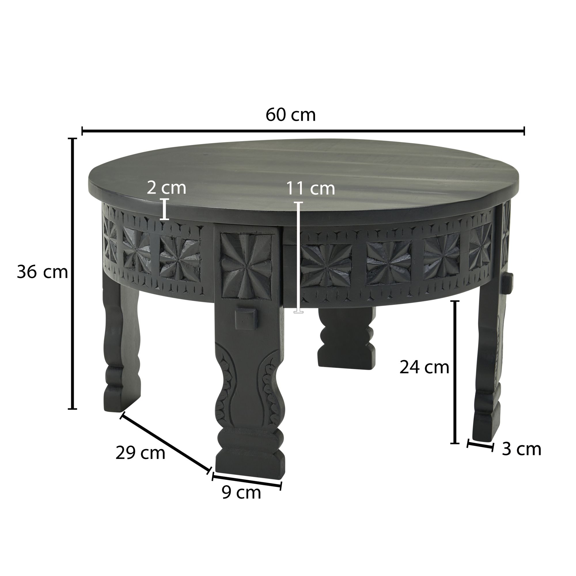 KADIMA DESIGN Orientalischer Couchtisch, Schwarz lackiertes Massivholz, Handgefertigt
