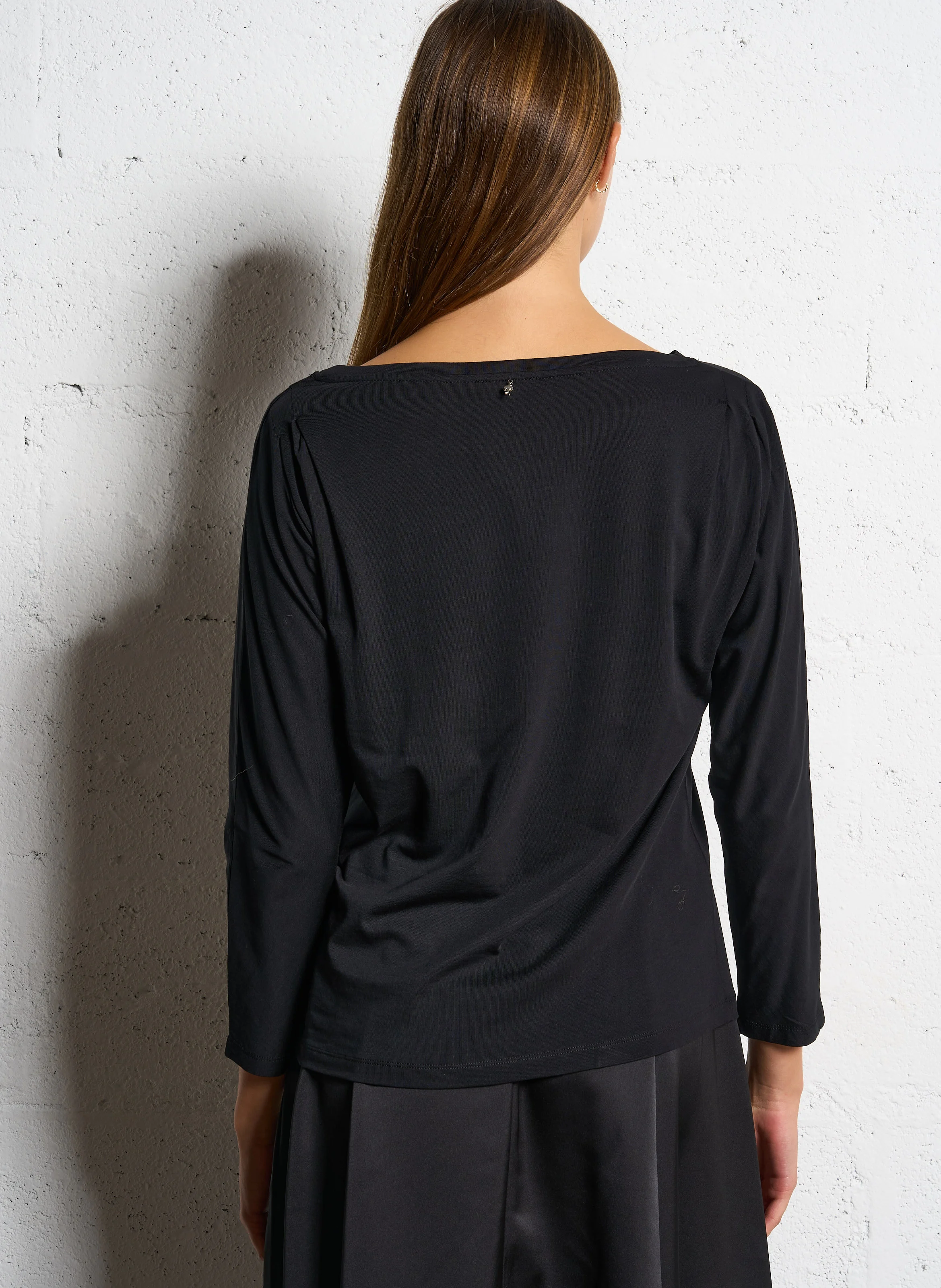 MARNIE - Tee-shirt col bateau en coton mélangé | Noir