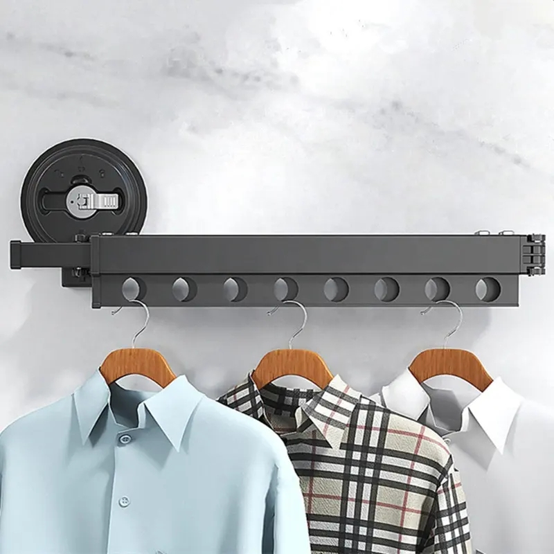 (130cm) Metall Wand Wäscheständer Klappbare Kleider Stange mit Saugnapf - Schwarz