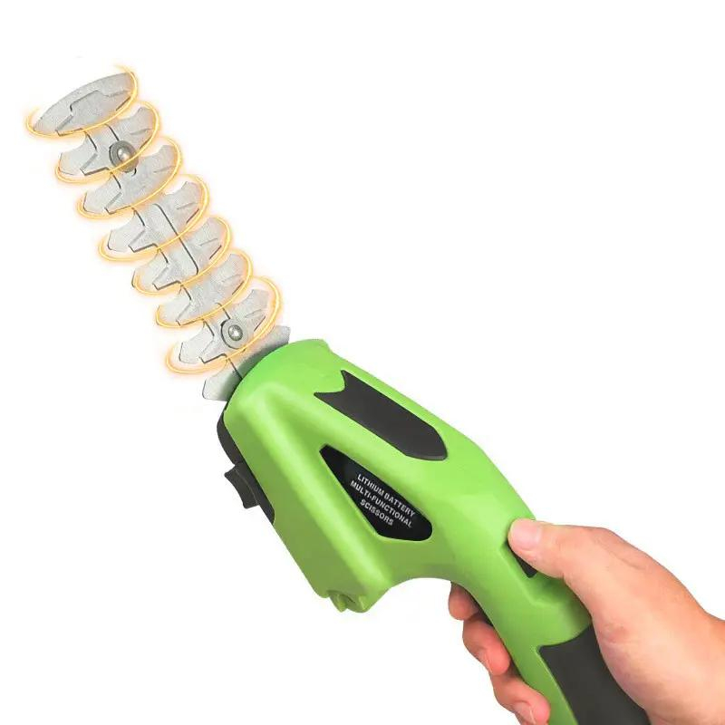 (25x8cm) 2in1 Elektrischer USB Hand Rasen Trimmer Akku Garten Schere Schneidewerkzeug mit 2 Aufsätzen - Grün