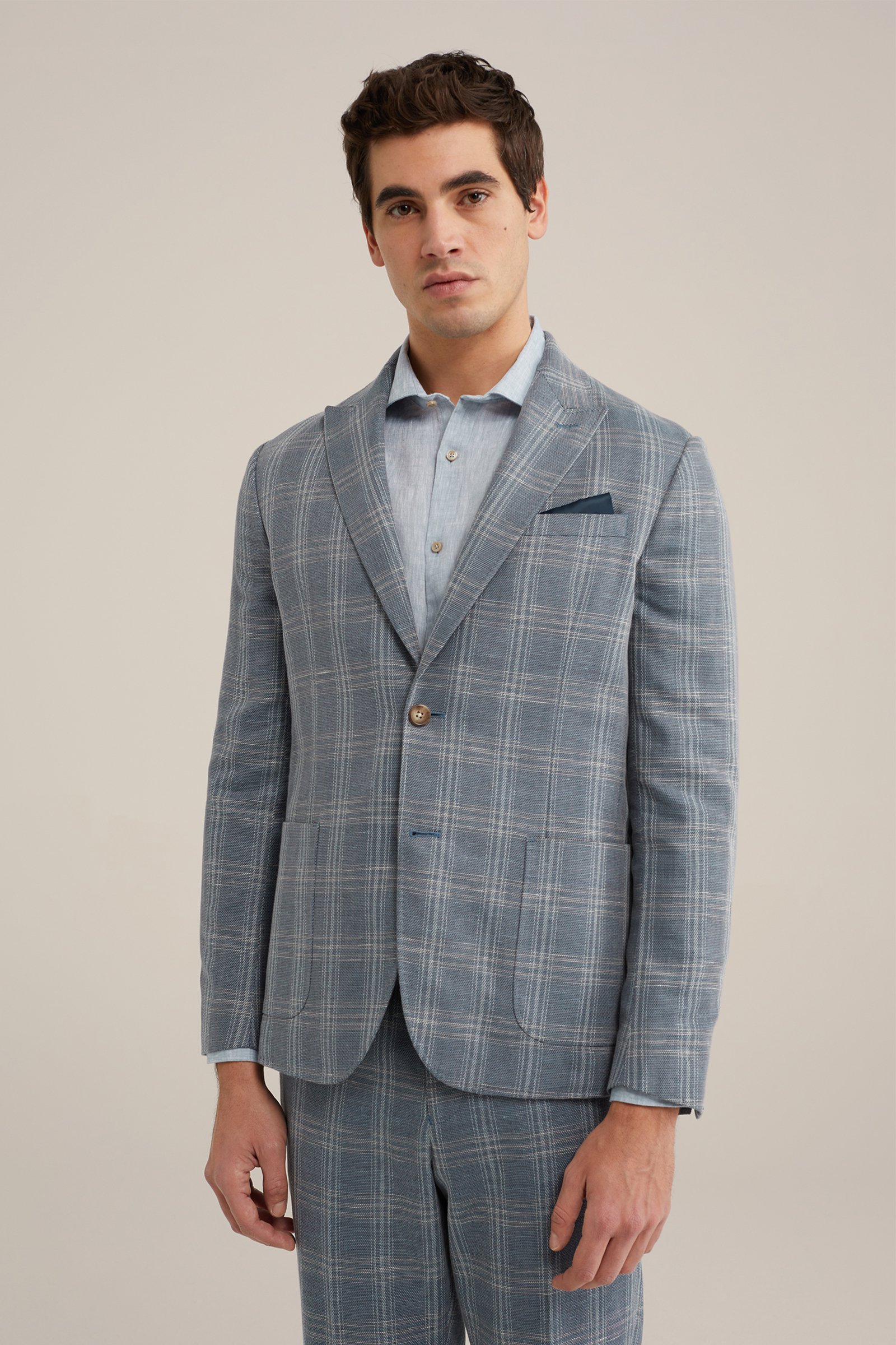 slim fit blazer met dessin Van Gils Grijsblauw