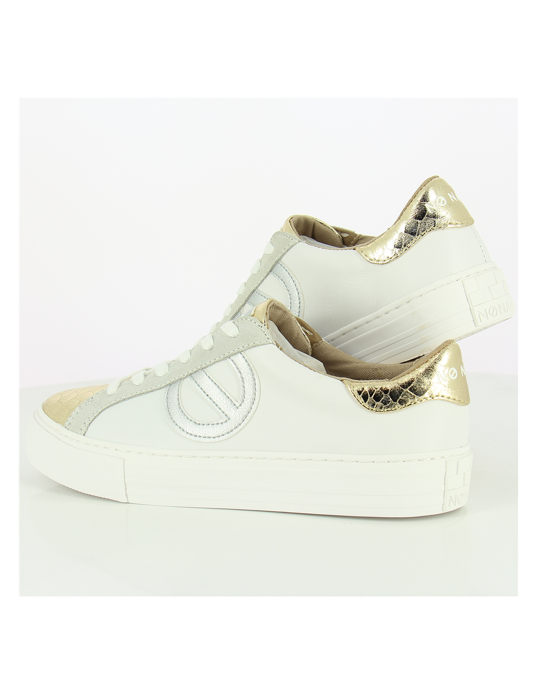 no name baskets de ville femme arcade side cuir blanc/or