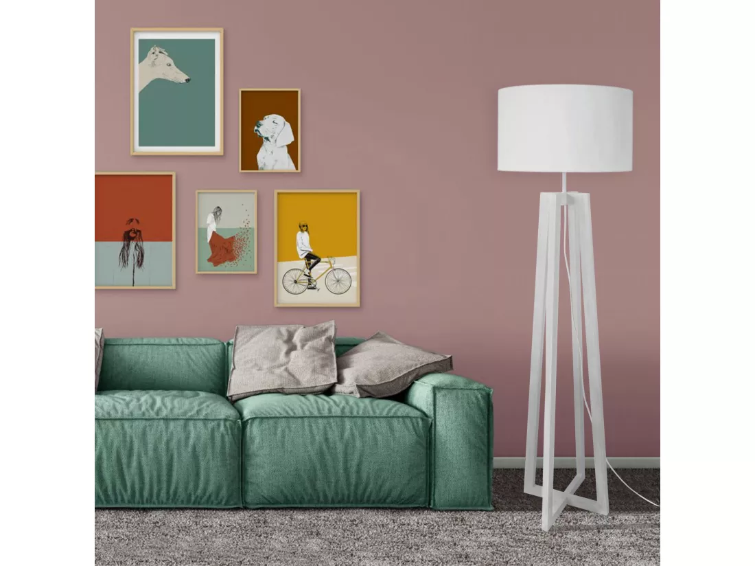 Lampadaire colonne bois bois blanc 150 cm.