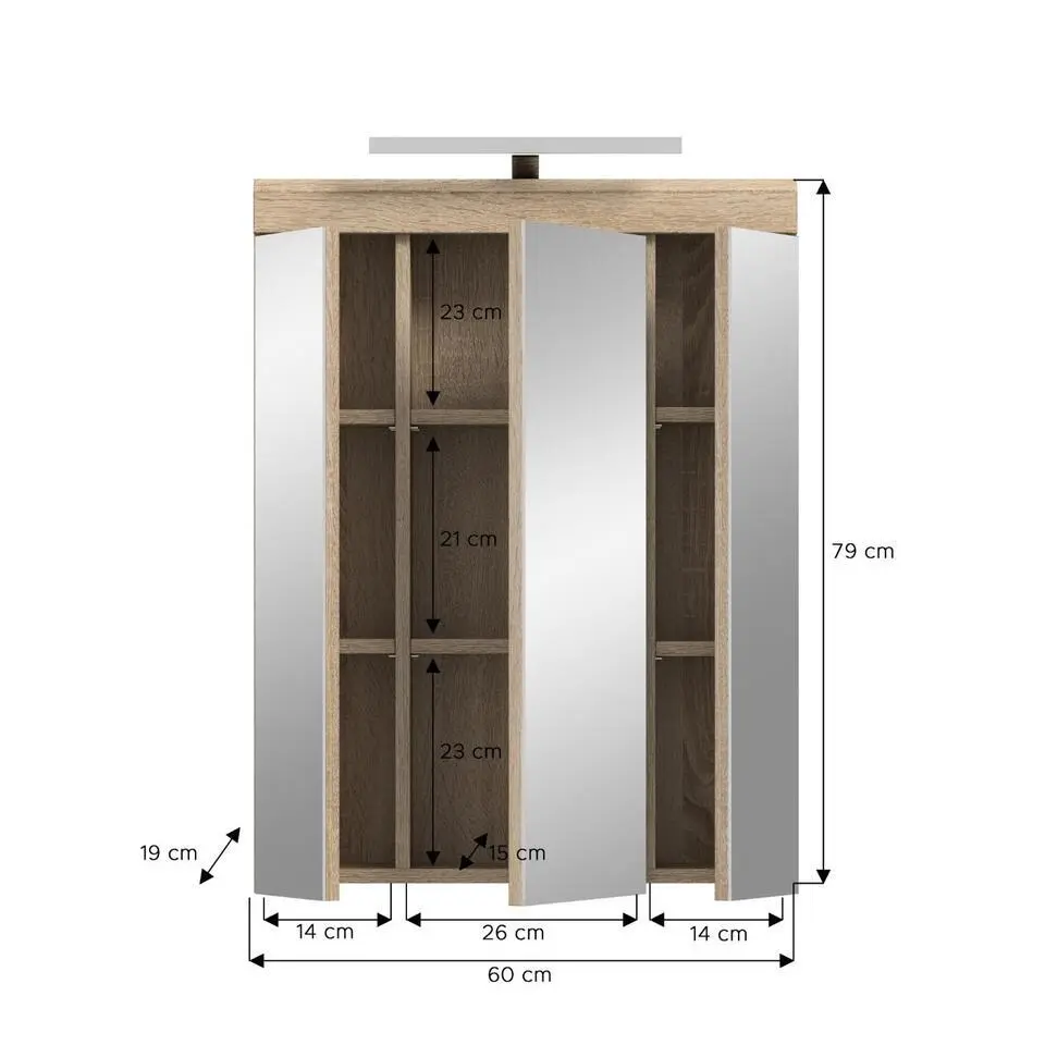 Hioshop Lambada spiegelkast inclusief verlichting 2 deuren- 3 spiegeldeuren- 3