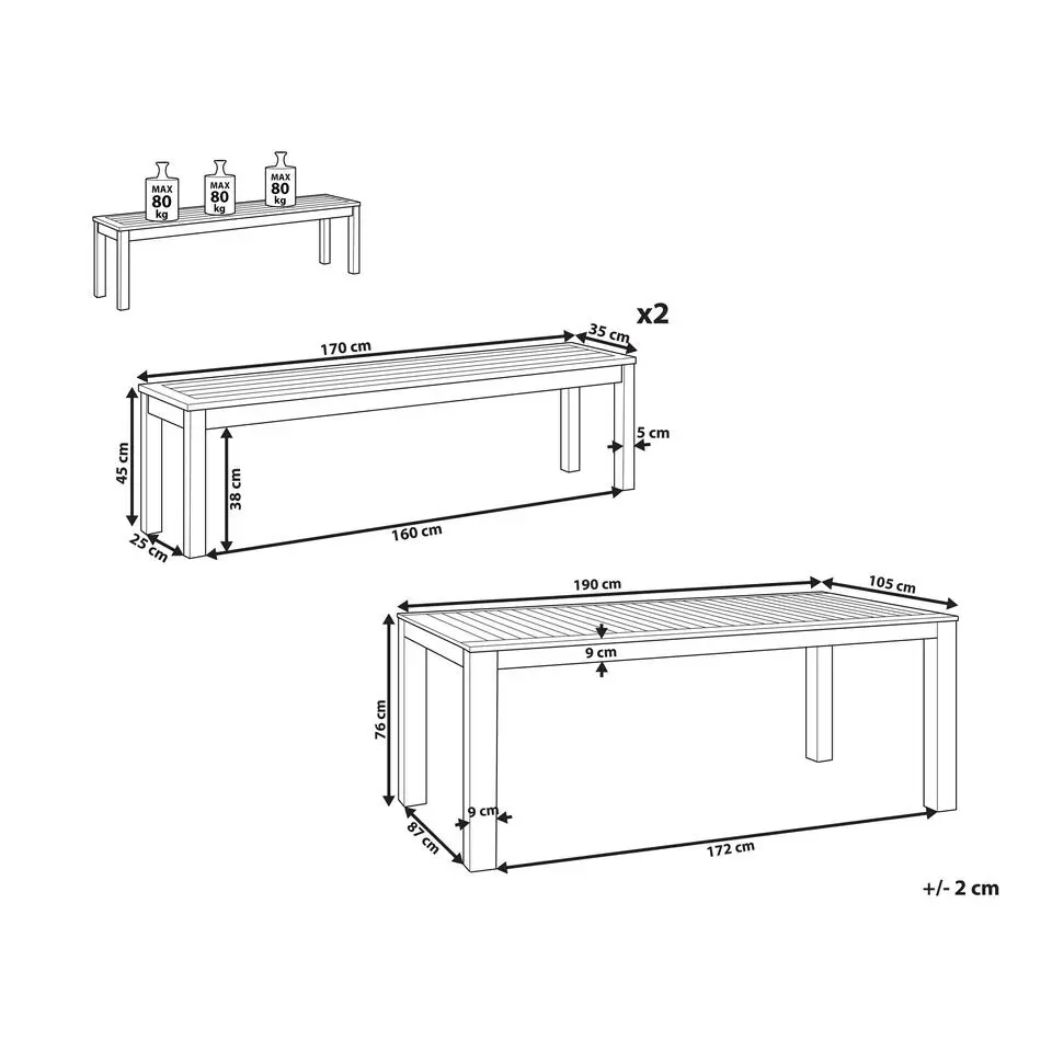 MONSANO - Tuinset voor 6 - Lichte houtkleur - Eucalyptushout