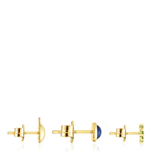 Brincos Virtual Garden banhados a ouro 18k sobre prata, sodalita e diópsido de cromo.