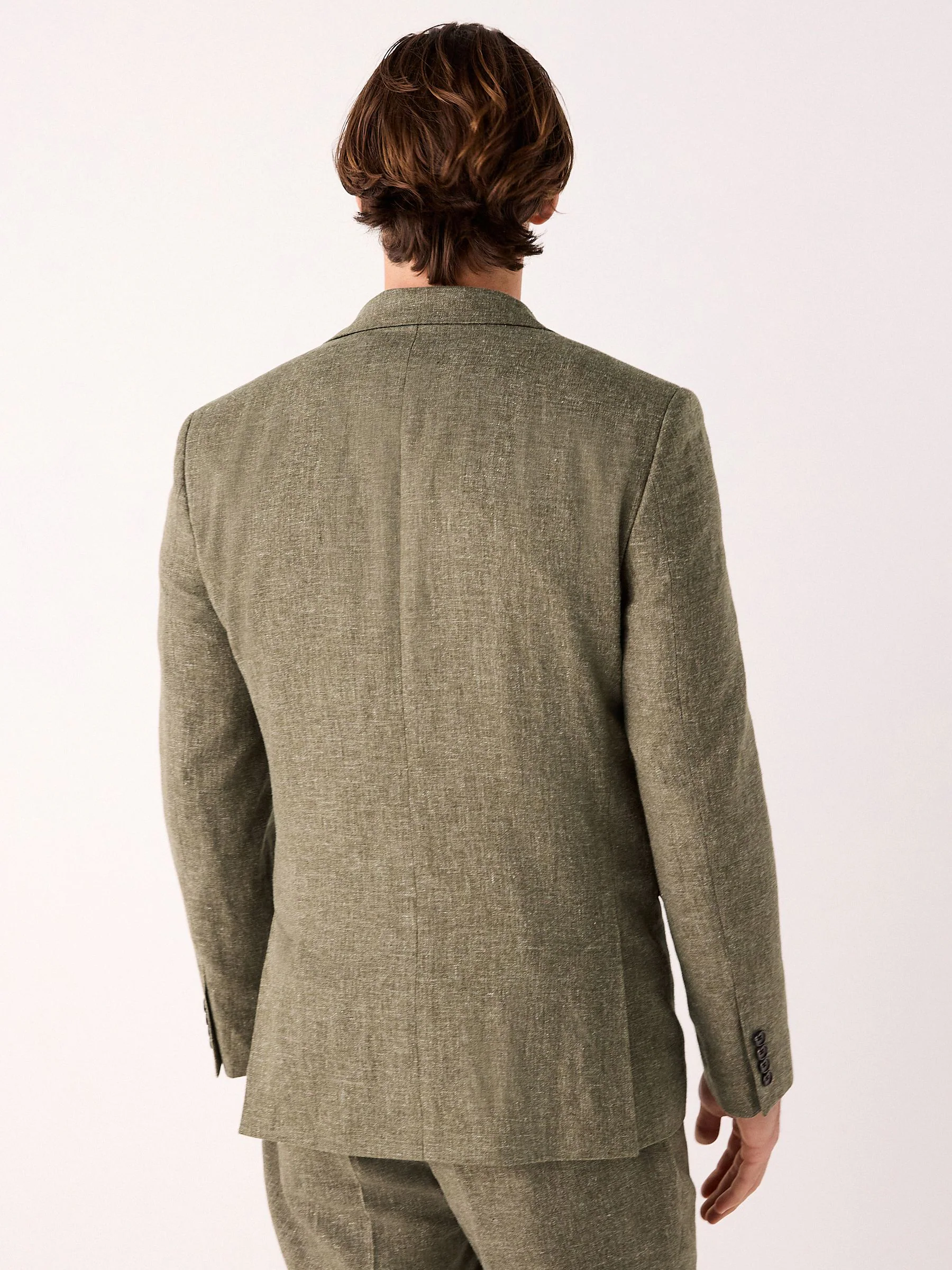 Groen - Slim-fit kostuum van linnenmix: jasje