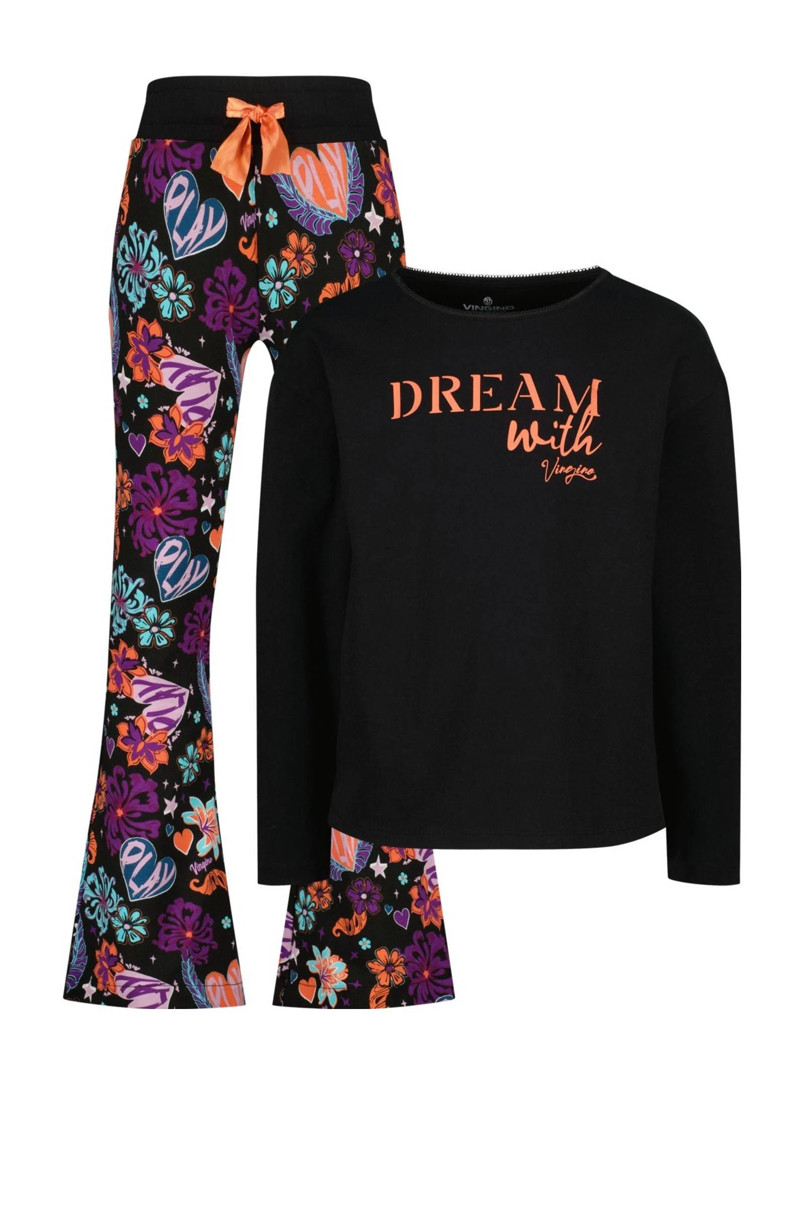 Vingino pyjama Weike met all over print zwart/paars/roze