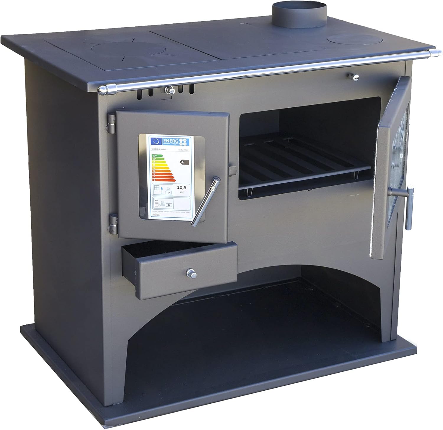 Kaminofen mit Backfach und Herdplatte 25071 Werkstattofen Viki 10,5 kW Schwedenofen Kamin Hüttenofen Ofen
