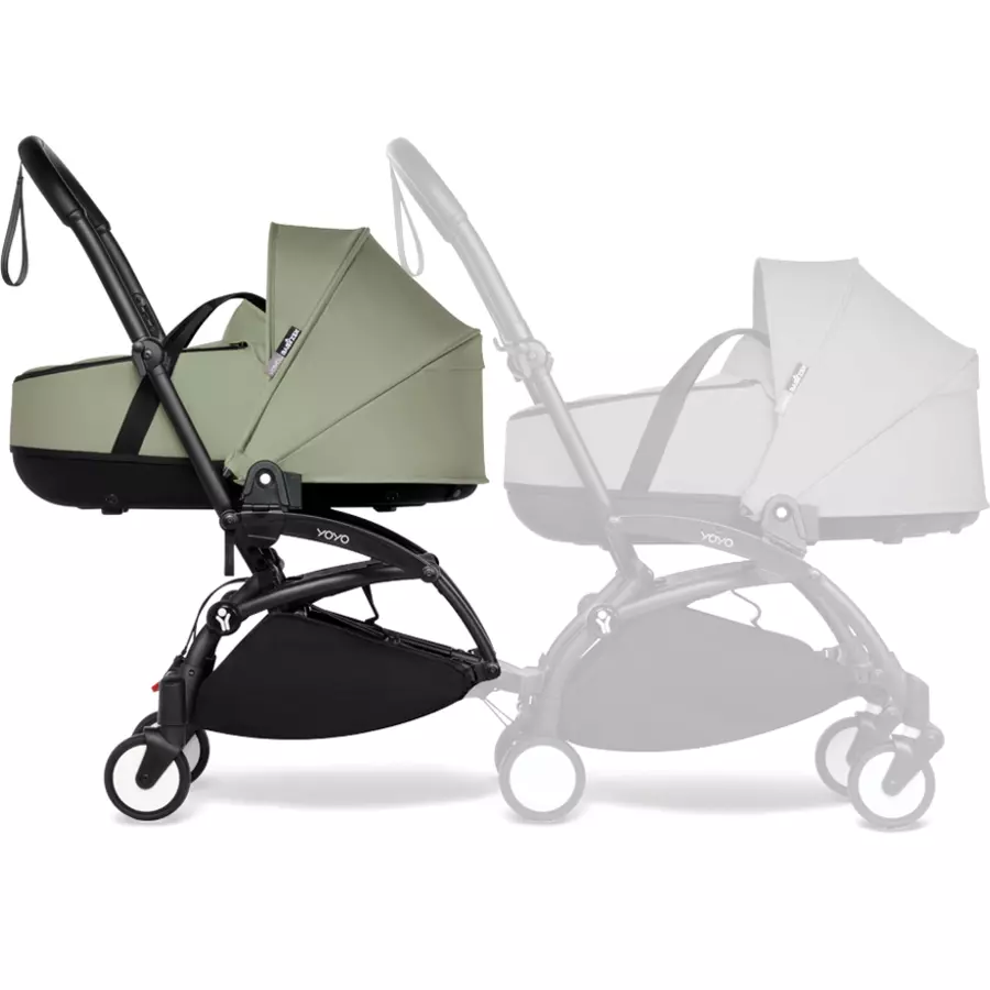 BABYZEN Kinderwagen YOYO 0+ connect Black mit Liegewanne Olive