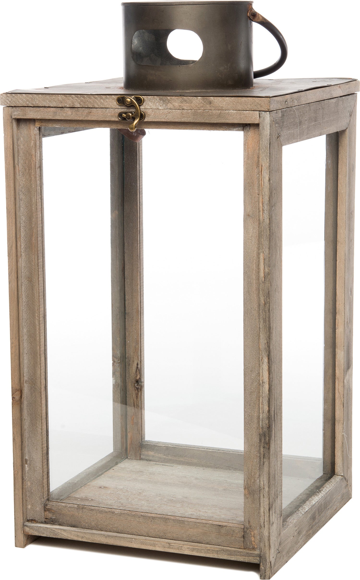 Intratuin lantaarn antiek hout / glas 27 x 27 x 55 cm naturel