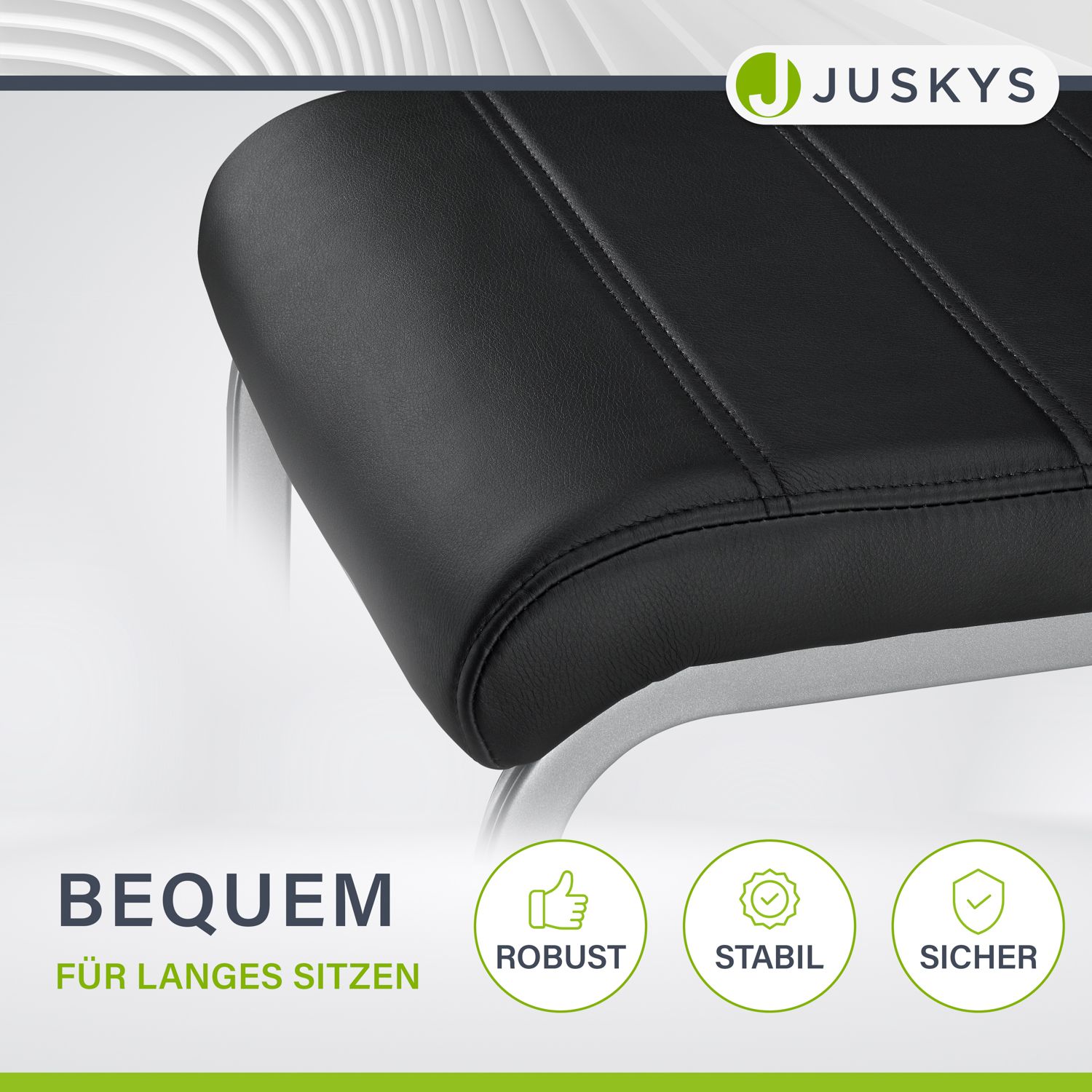 Juskys Freischwinger Schwingstuhl Vegas 2er Set mit Metall-Gestell & Bezug aus Kunstleder in Schwarz