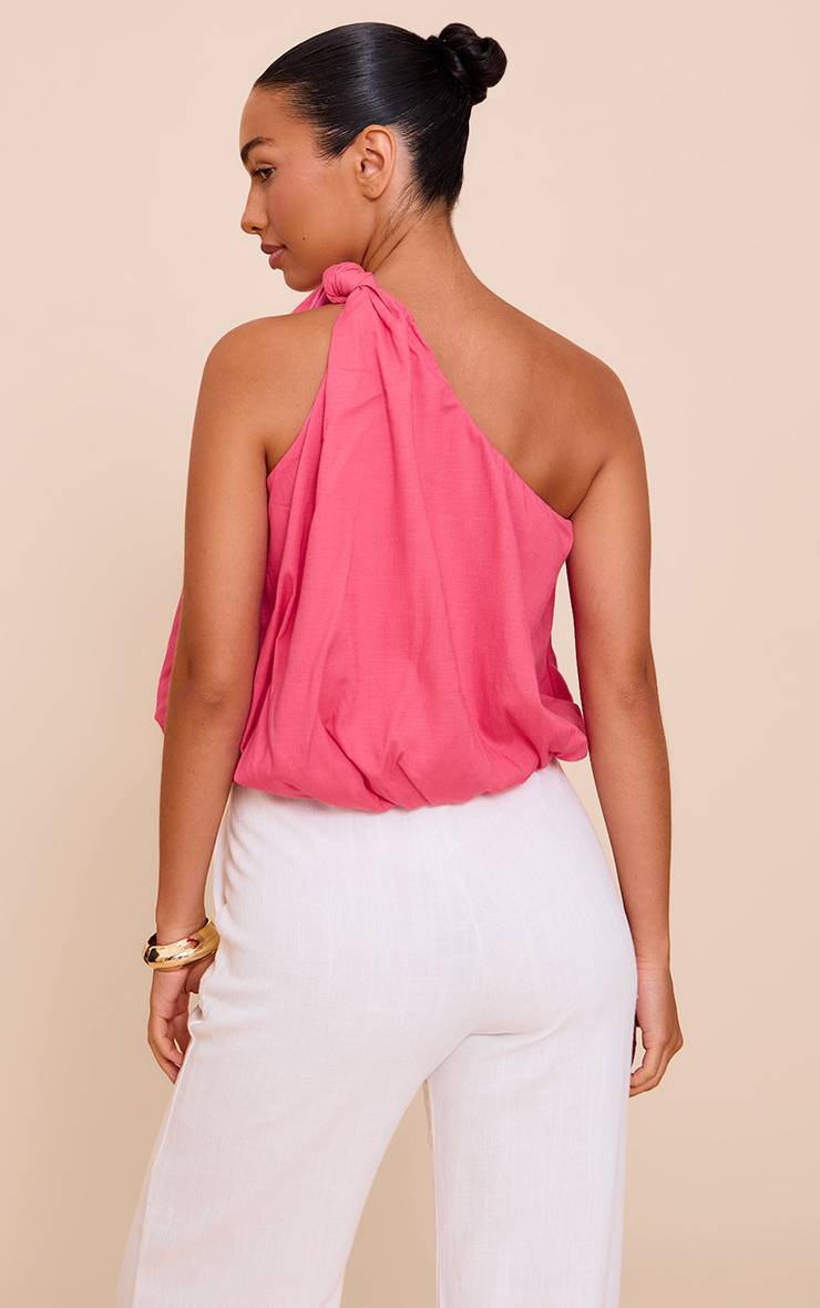 Rose Haut Asymétrique Bouffant En Tissu Extensible Avec Détail Nœud