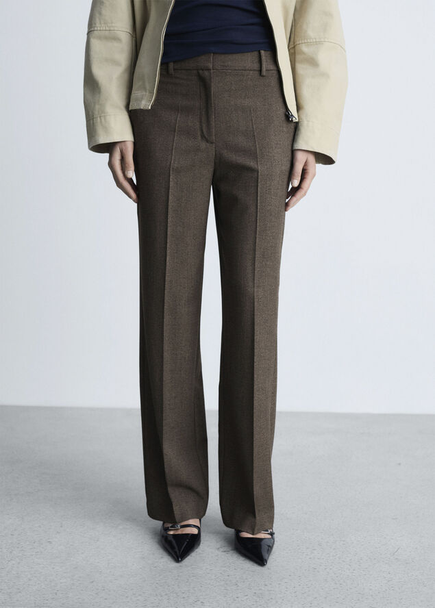 MANGO Flowy straight-fit trousers Brown