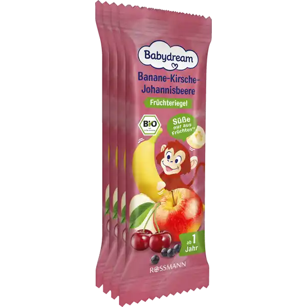Bio Früchteriegel Banane-Kirsche-Johannisbeere, 4 Stück