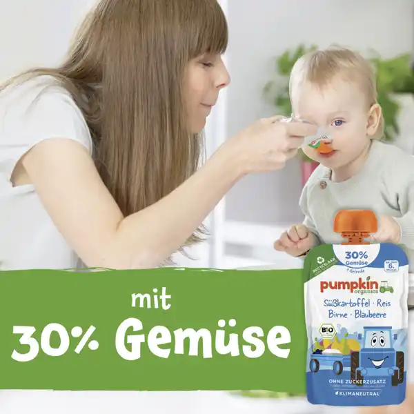 Bio Quetschie mit Süßkartoffel, Reis, Birne & Blaubeere