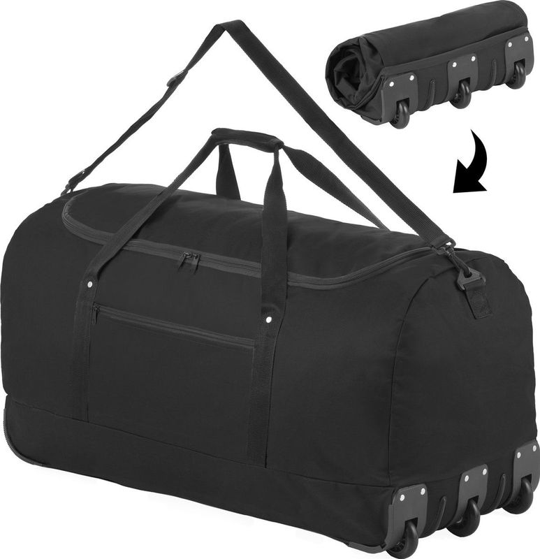 TravelZ Opvouwbare Wieltas - Reistas met wielen 100 Liter - Verbeterd 2023 model - Zwart