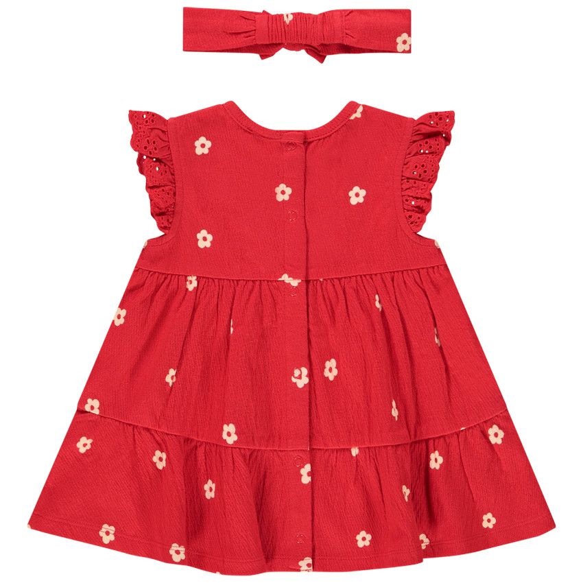 Ensemble 2 pièces effet froissé robe + bandeau pour bébé fille - Rouge