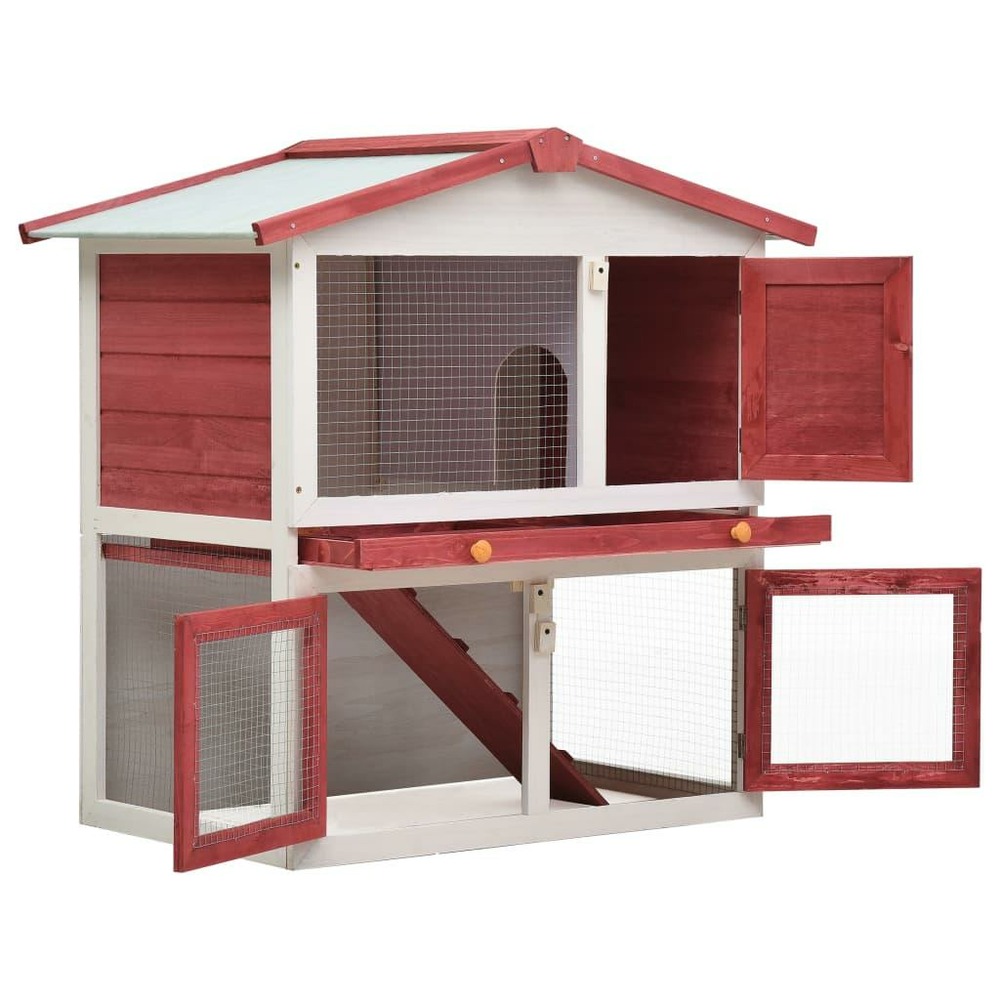 Clapier d'extérieur 94 x 60 x 98 cm 3 portes rouge bois