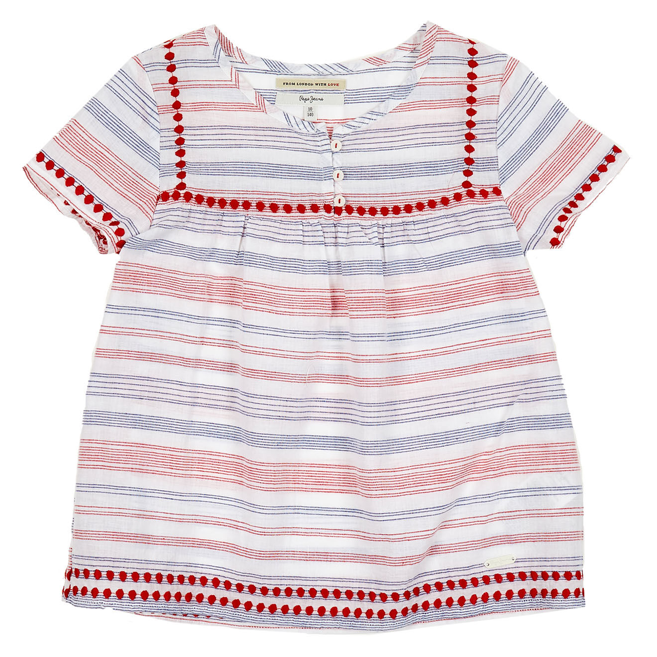 Pepe Jeans Blouse Terry en Coton & Lin à rayures rouge/bleu