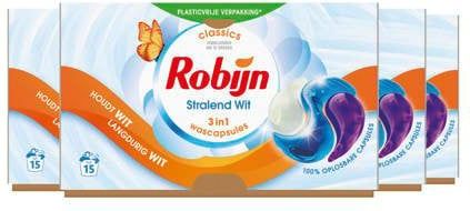Robijn Classics Stralend Wit 3-in-1 Wascapsules - 4 x 15 wasbeurten - Voordeelverpakking