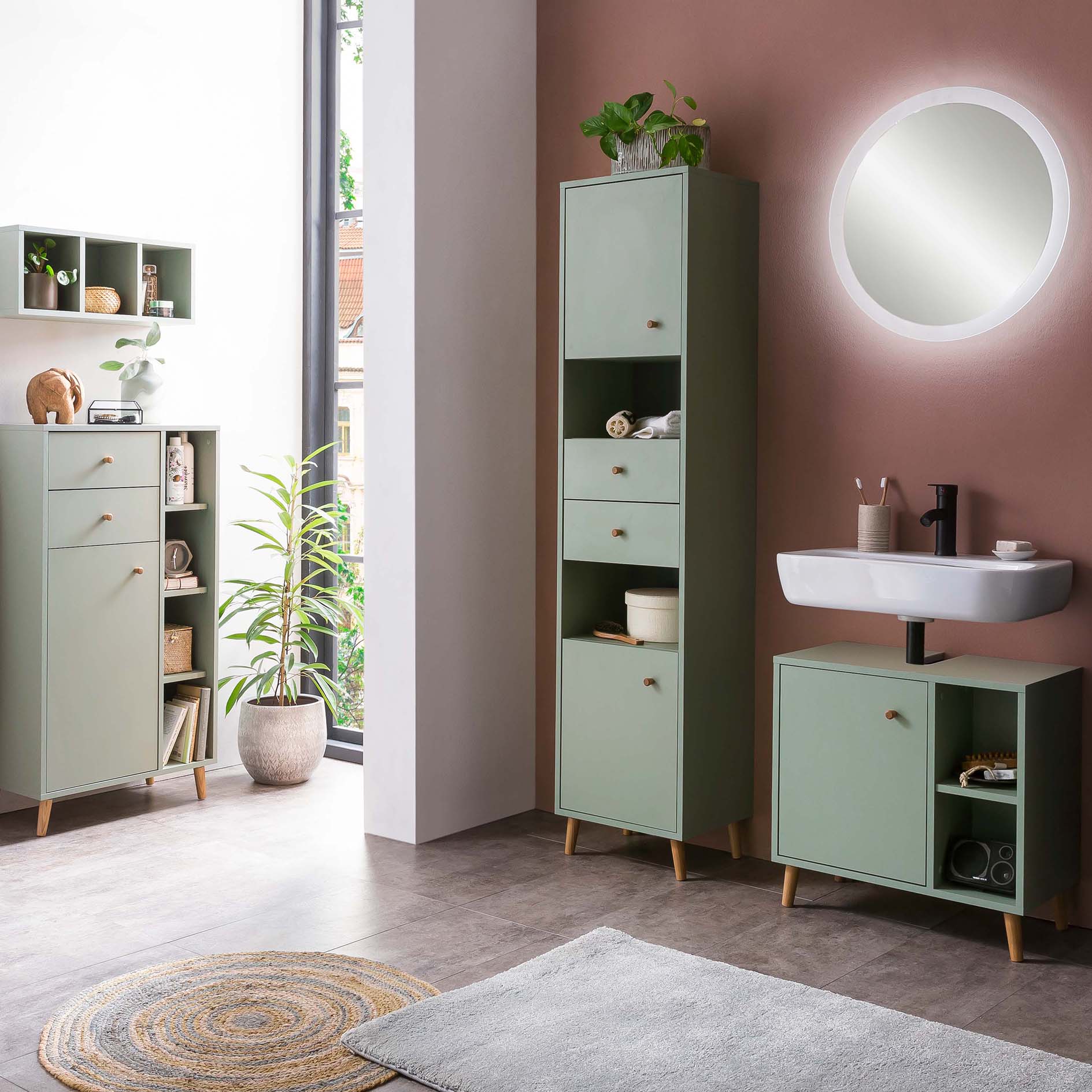 Spiegelschrank - pistazie - 65 cm - mit Beleuchtung