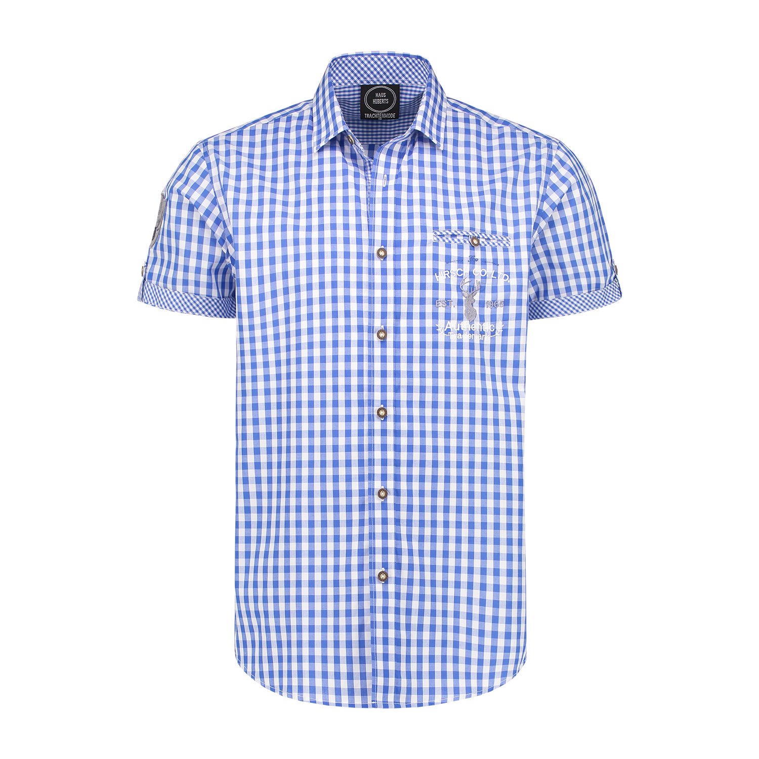 Wit Blauwe Blouse Heren Korte Mouw Traditioneel Geruit