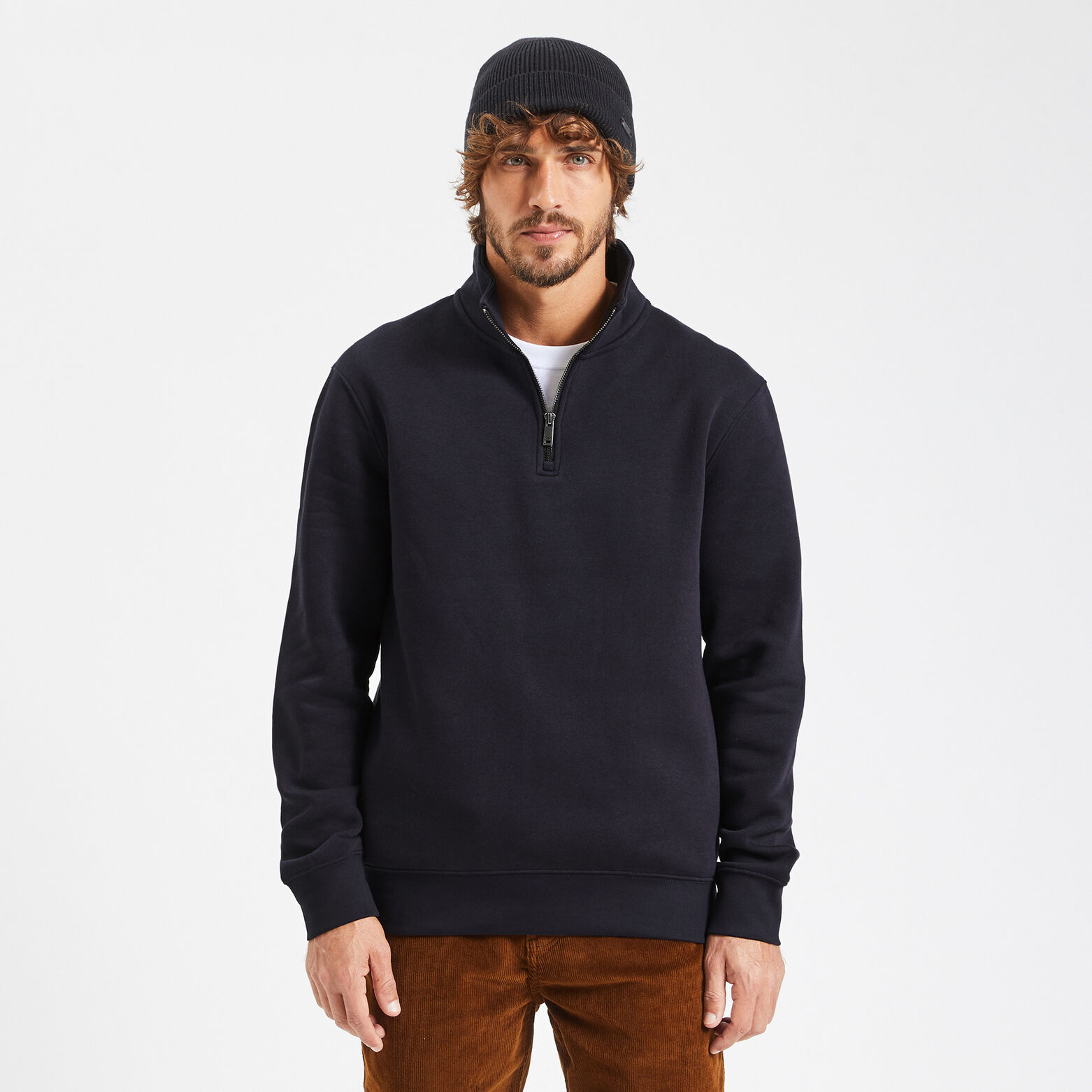 Sweat à col montant zippé Bleu foncé