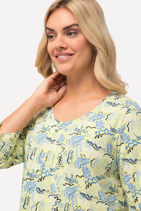 T-Shirt, Zierfalten, A-Linie, Rundhals, 3/4-Arm