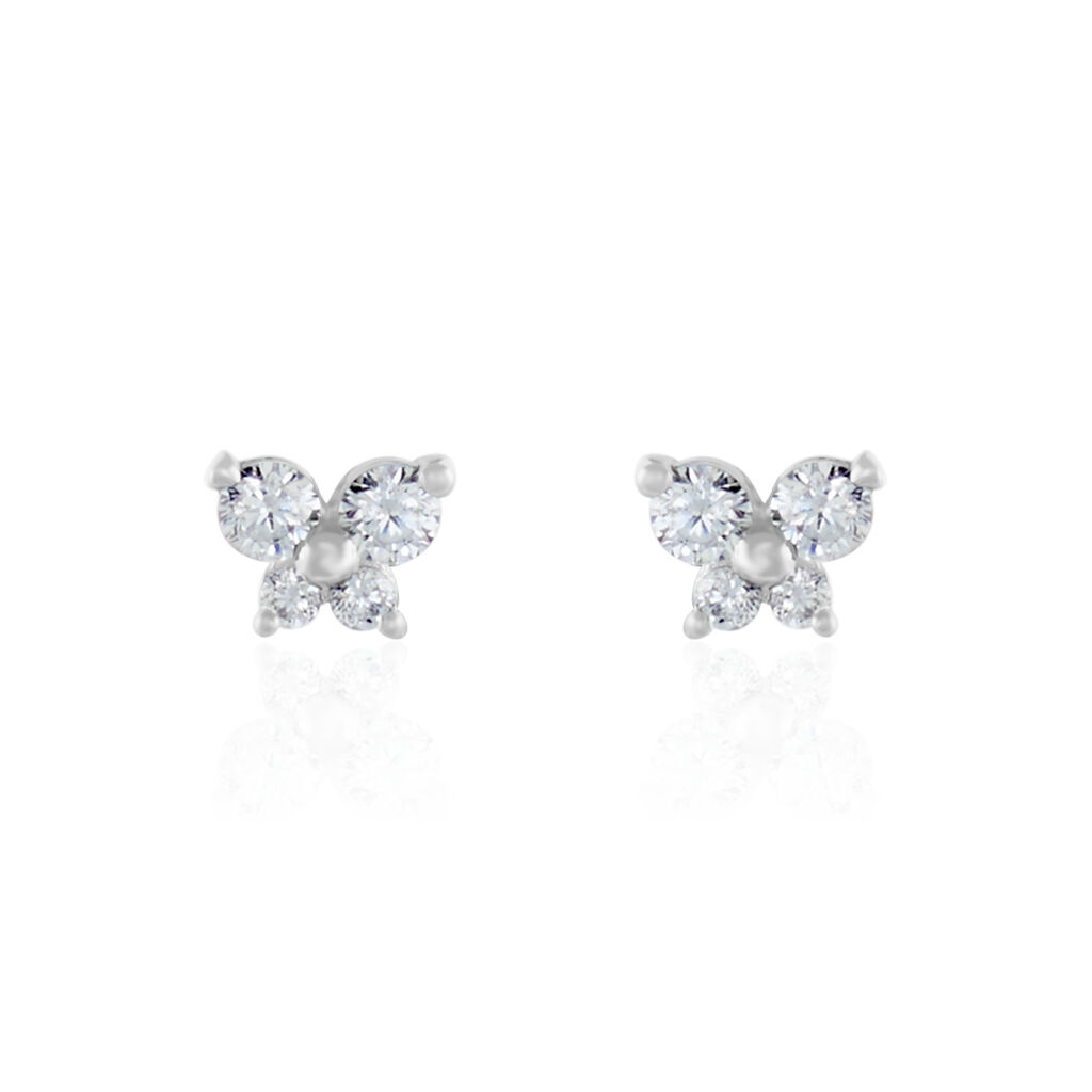Boucles D'oreilles Puces Eleanor Fleur Or Blanc Oxyde De Zirconium